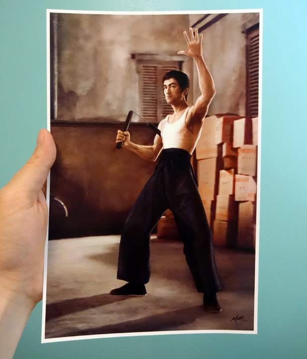 Bruce Lee tribute painting as postcard print by Marten Go aka MGO